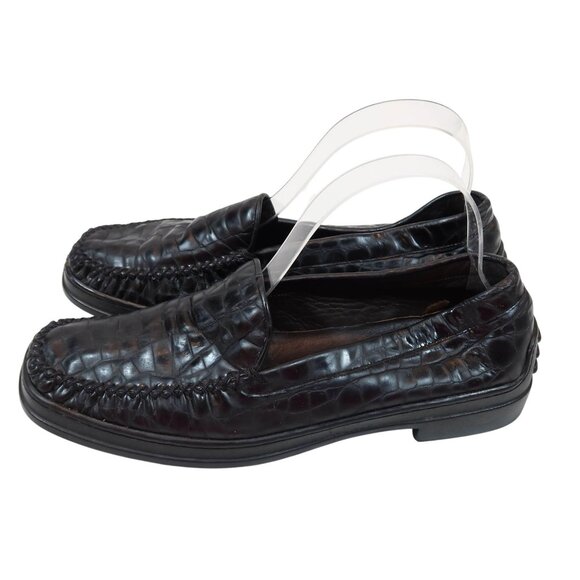 STUART WEITZMAN Y2K Embossed Croc Black Leather Driving Loafers Womens Size 8.5 - Picture 5 of 9